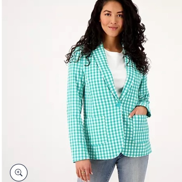 Susan Graver Jackets & Blazers - Graver Susan graver green and white gingham blazer size 4